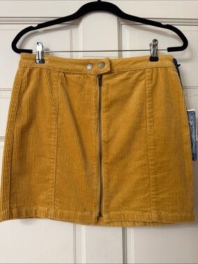 Front-Zip Corduroy Mini Skirt in Mustard